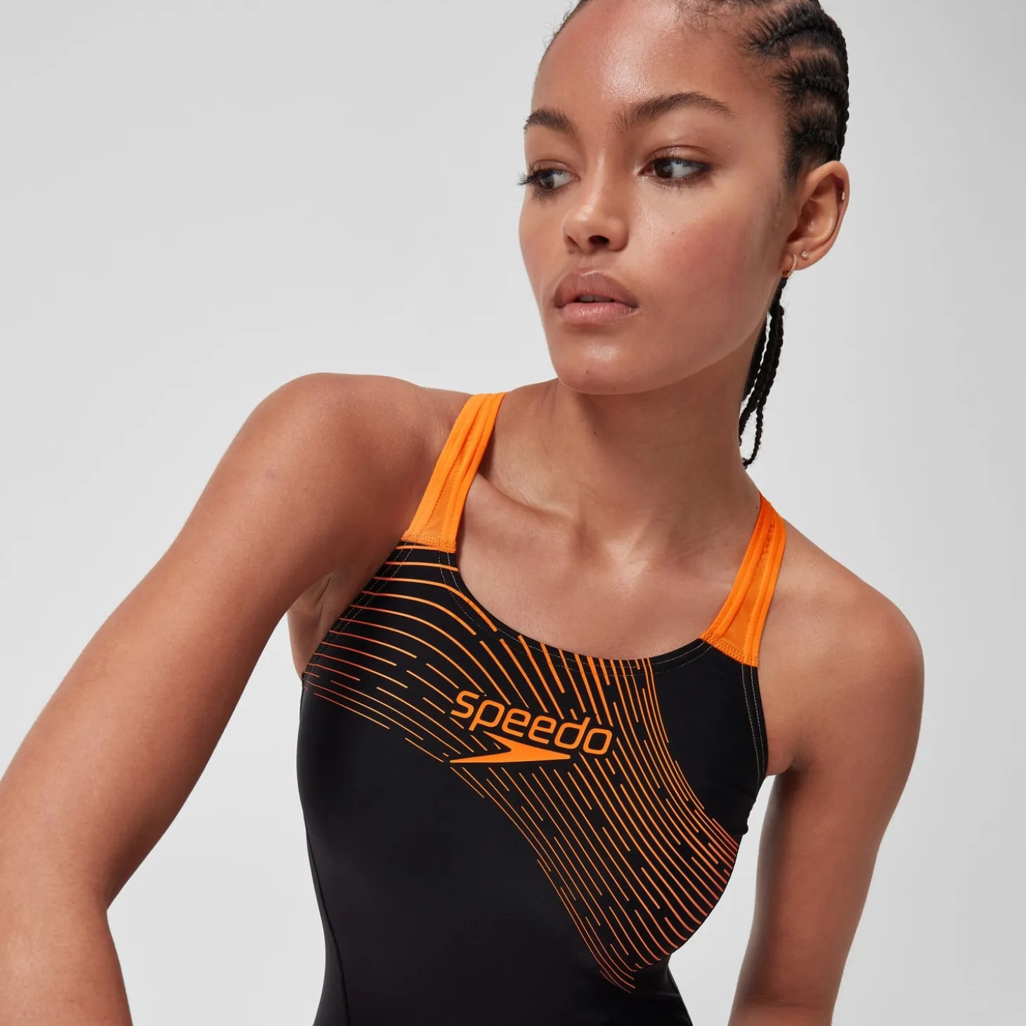 Women's Medley Logo Swimsuit Black/Orange