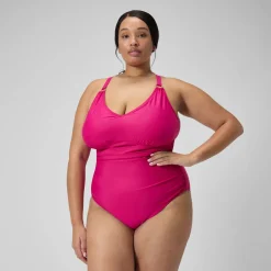 Women's Plus Size Shaping V Neck Swimsuit Purple