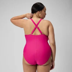 Women's Plus Size Shaping V Neck Swimsuit Purple