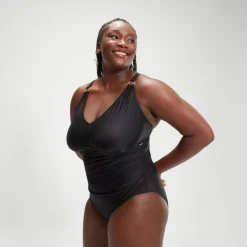 Women's Plus Size Shaping V Neck Swimsuit Black