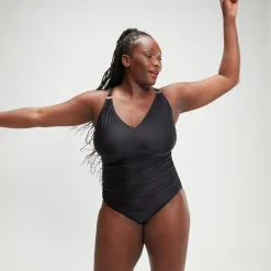 Women's Plus Size Shaping V Neck Swimsuit Black