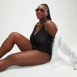 Women's Plus Size Shaping V Neck Swimsuit Black