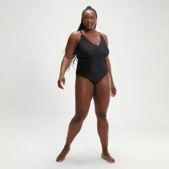 Women's Plus Size Shaping V Neck Swimsuit Black