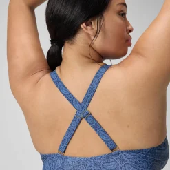 Women's Plus Size Shaping Printed V Neck Swimsuit Navy/Blue
