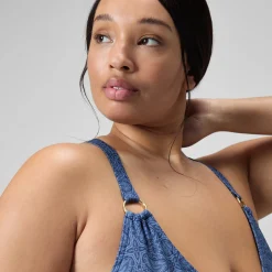Women's Plus Size Shaping Printed V Neck Swimsuit Navy/Blue