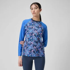 Women's Printed Long Sleeve Swim Tee Navy/Blue