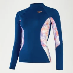Women's Printed Long Sleeve Rash Top Blue/Coral