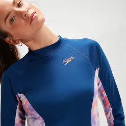 Women's Printed Long Sleeve Rash Top Blue/Coral