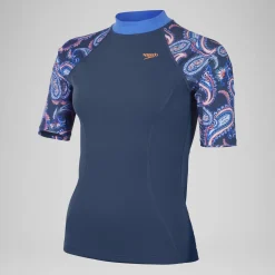 Women's Printed Short Sleeve Rash Top Navy/Blue