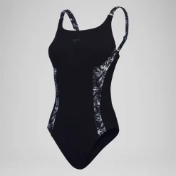 Women's Shaping Printed Splice Swimsuit Black/Grey