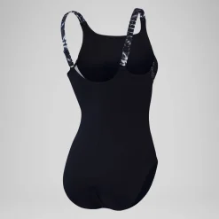 Women's Shaping Printed Splice Swimsuit Black/Grey