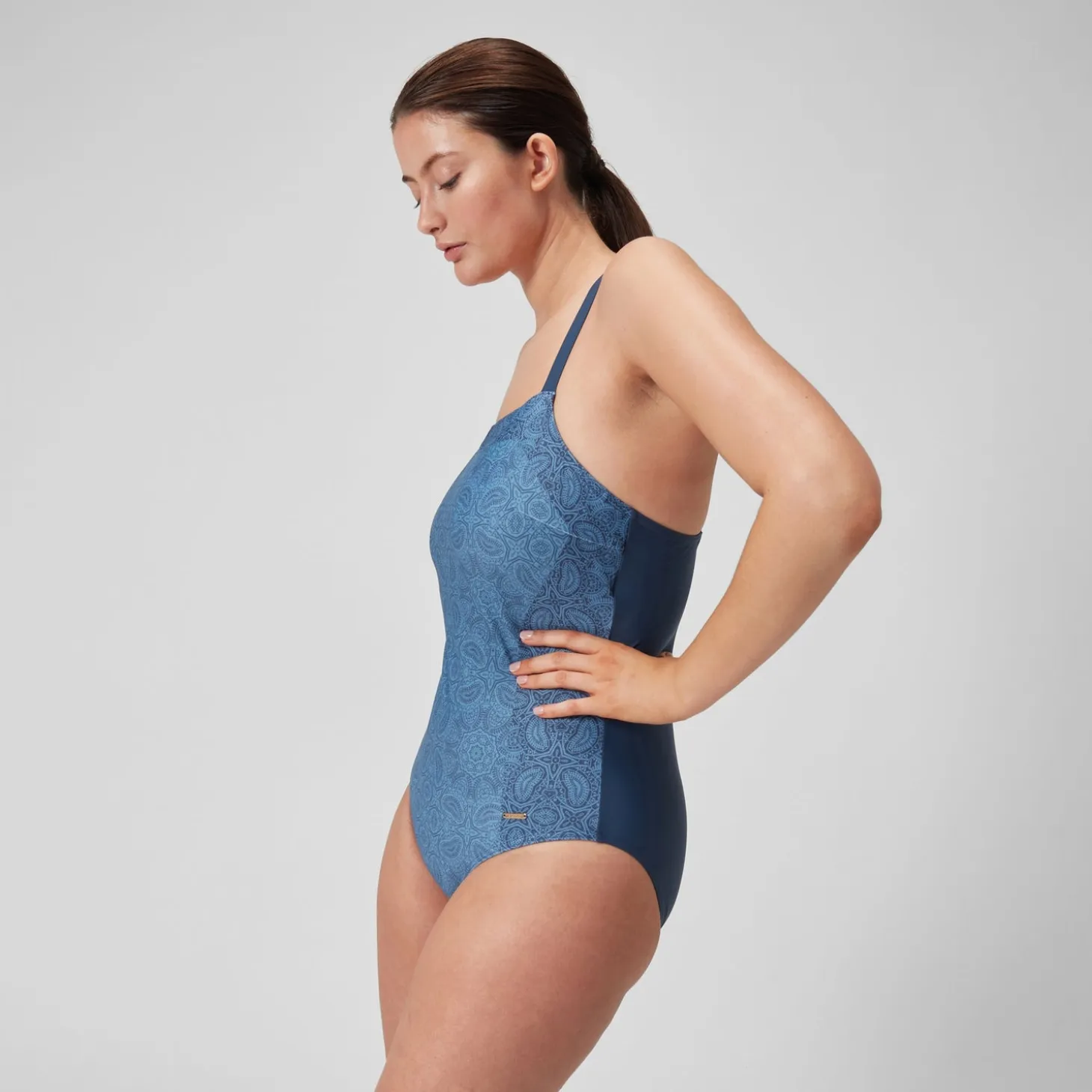 Women's Shaping Printed Square Neck Swimsuit Navy/Blue