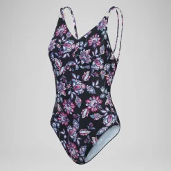 Women's Shaping Printed Strappy Swimsuit Black/Purple