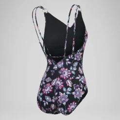 Women's Shaping Printed Strappy Swimsuit Black/Purple