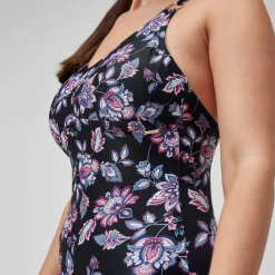 Women's Shaping Printed Strappy Swimsuit Black/Purple