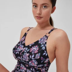 Women's Shaping Printed Strappy Swimsuit Black/Purple