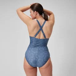 Women's Shaping Printed V Neck Swimsuit Navy/Blue
