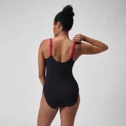 Women's Shaping Solid Splice Swimsuit Black/Purple