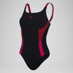 Women's Shaping Solid Splice Swimsuit Black/Purple
