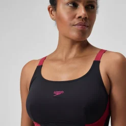 Women's Shaping Solid Splice Swimsuit Black/Purple