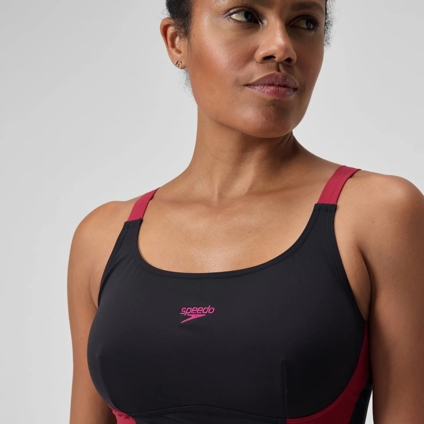 Women's Shaping Solid Splice Swimsuit Black/Purple