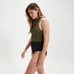 Women's Sleeveless Thermal Swimsuit Black/Green