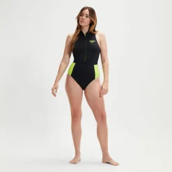 Women's Sleeveless Thermal Swimsuit Black/Yellow