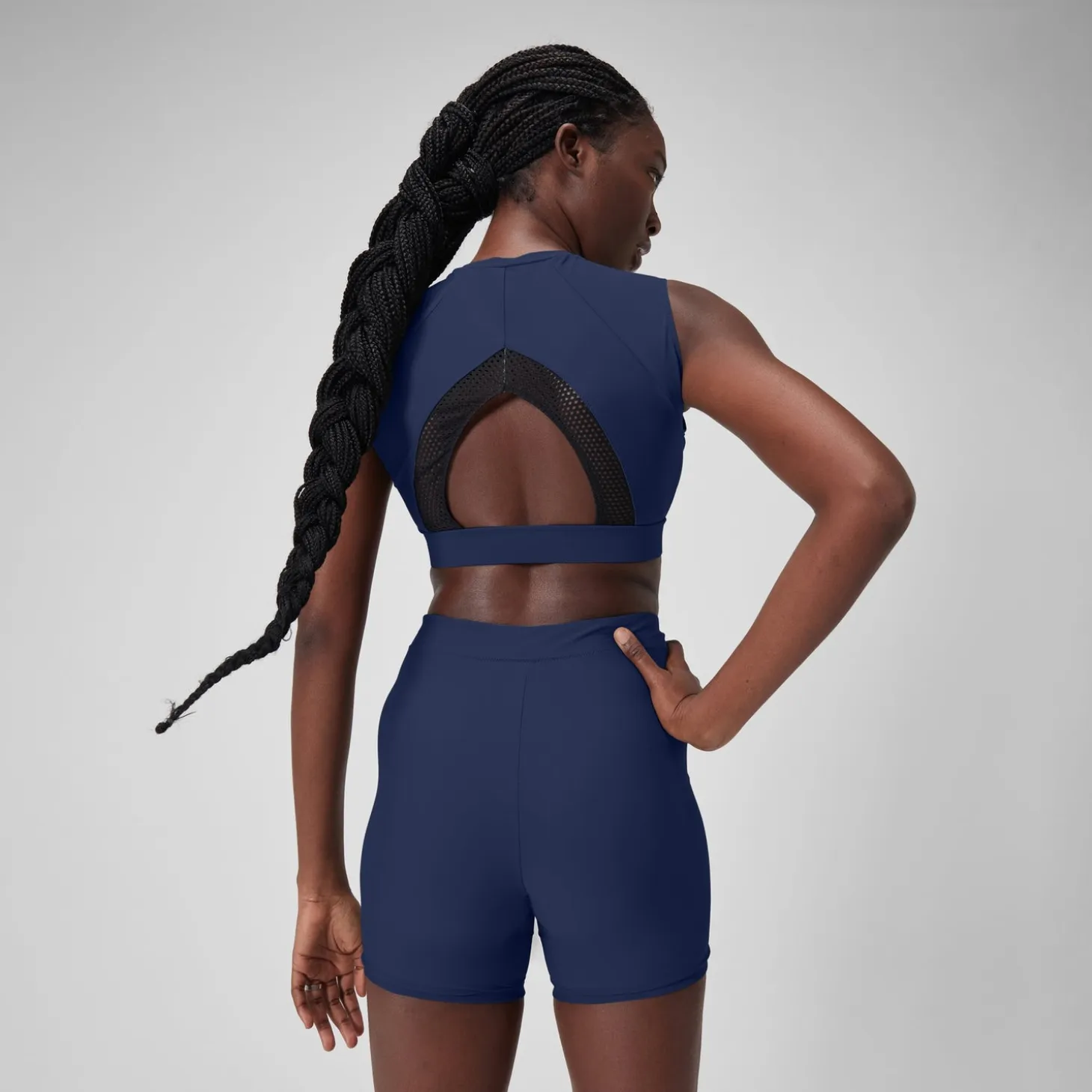 Women's Solid Bikini Top with Mesh Blue