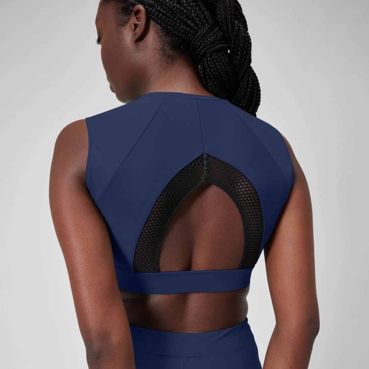 Women's Solid Bikini Top with Mesh Blue