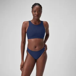 Women's Solid Bikini Top with Mesh Blue