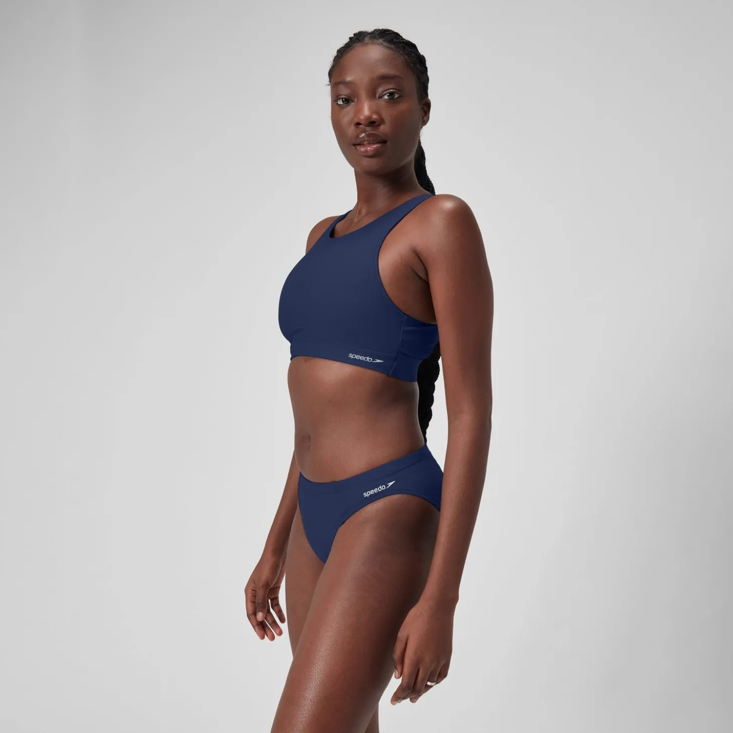 Women's Solid Bikini Top with Mesh Blue