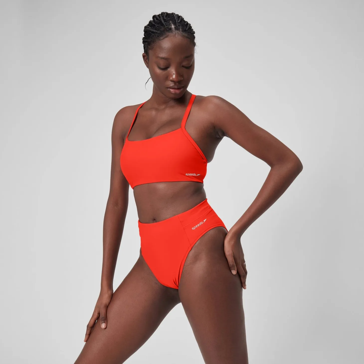 Women's Solid Hi Waist Bottom Red