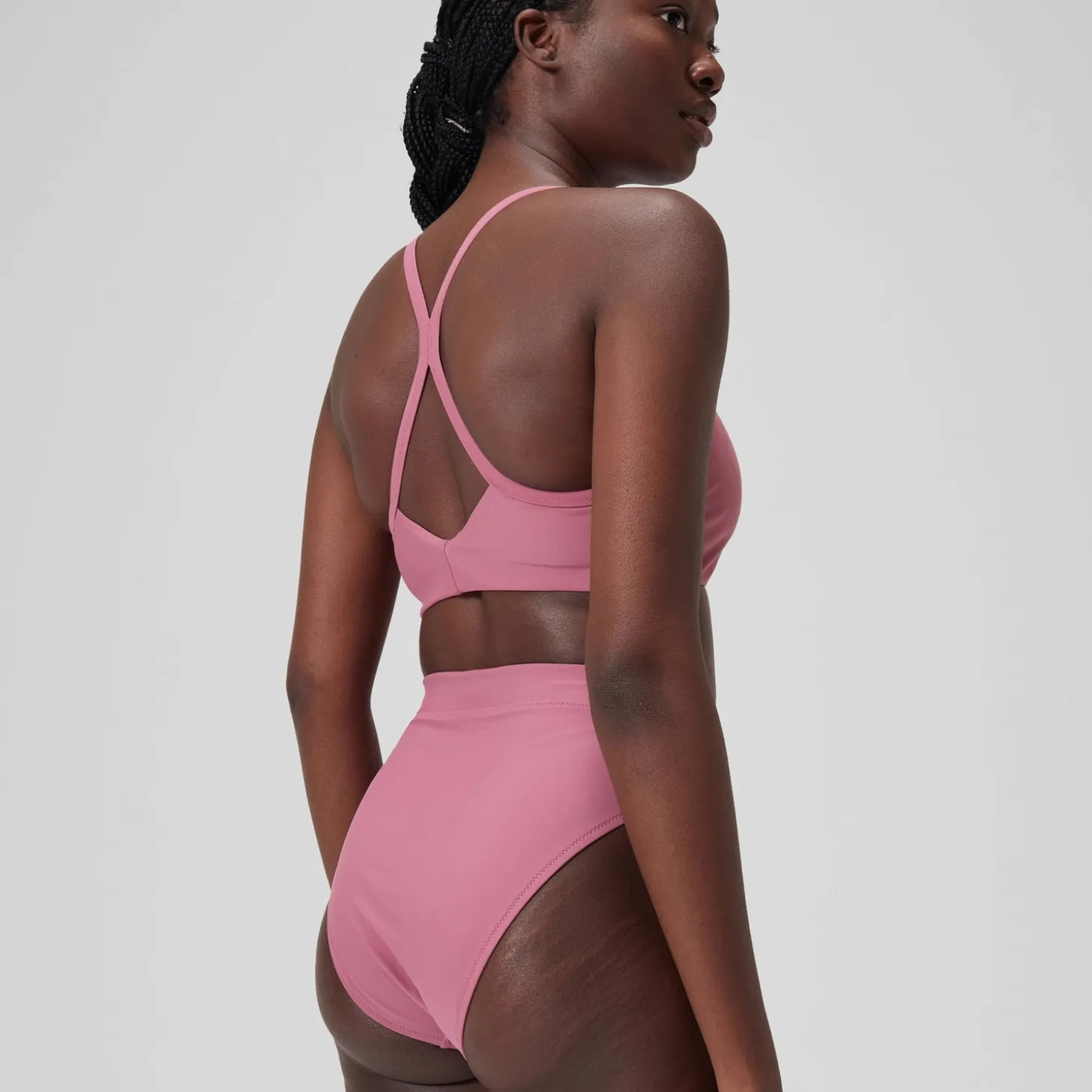 Women's Solid High Waisted Bikini Bottom Pink