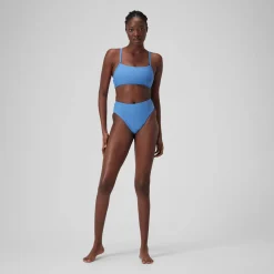 Women's Solid High Waisted Bikini Bottom Blue