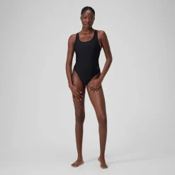 Women's Solid Highneck Scoop Swimsuit Dark Grey