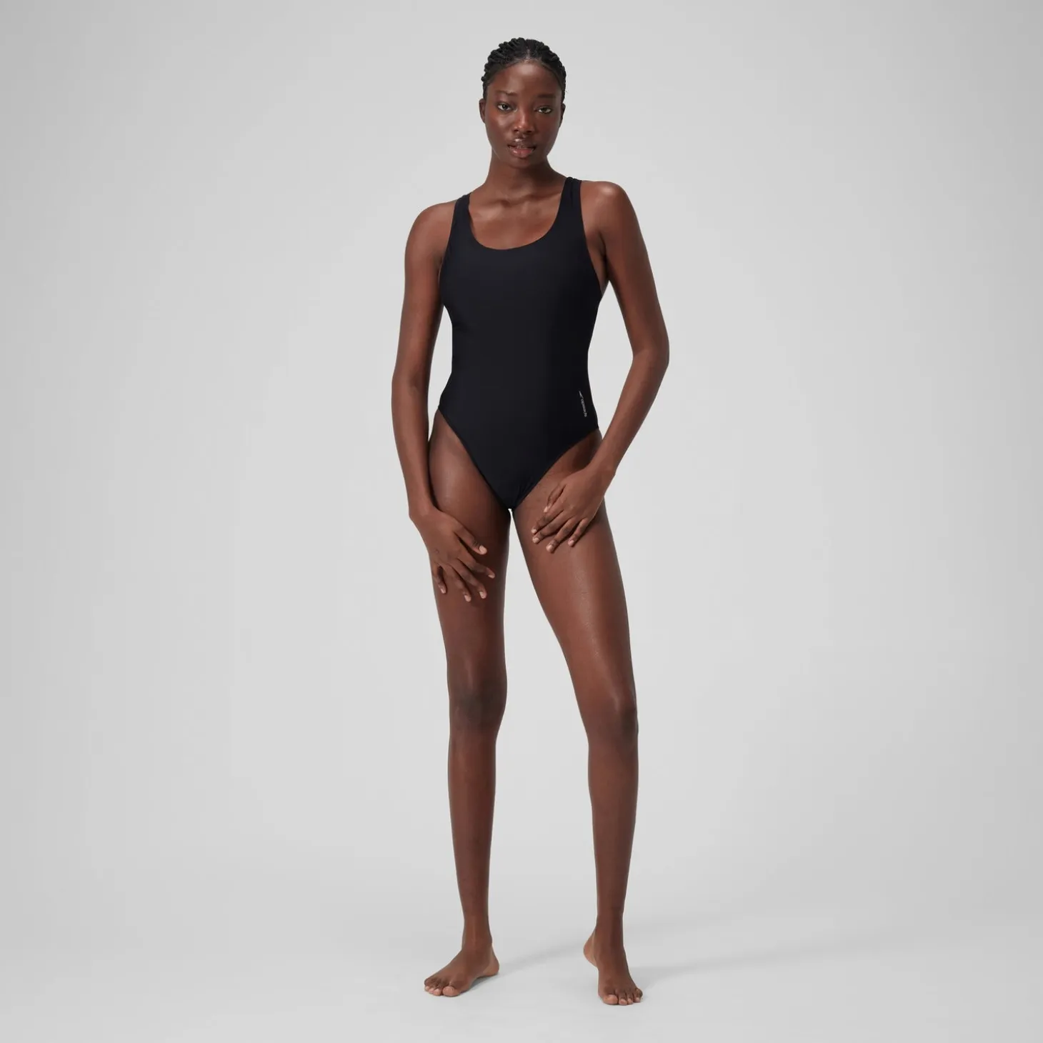 Women's Solid Highneck Scoop Swimsuit Dark Grey
