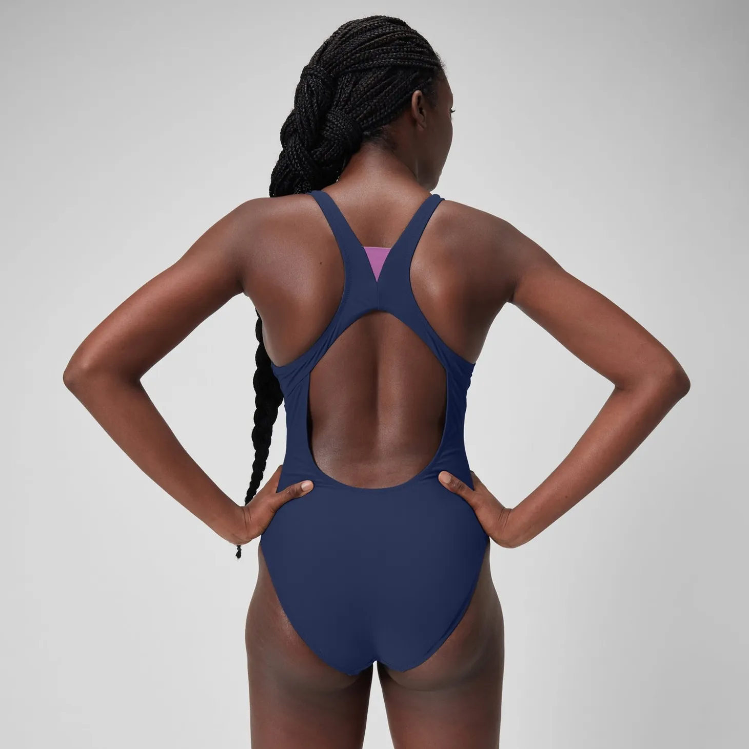 Women's Solid Highneck Swimsuit Blue