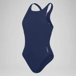 Women's Solid Highneck Swimsuit Blue