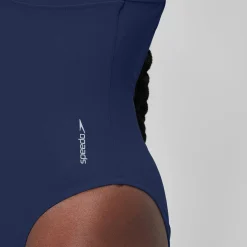 Women's Solid Highneck Swimsuit Blue
