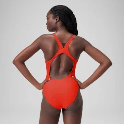 Women's Solid Highneck Swimsuit Red