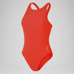 Women's Solid Highneck Swimsuit Red