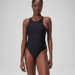 Women's Solid Highneck Swimsuit Dark Grey