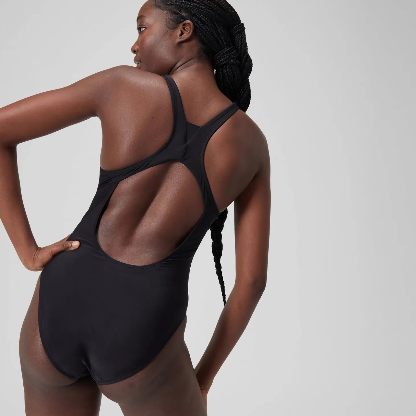 Women's Solid Highneck Swimsuit Dark Grey