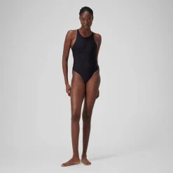 Women's Solid Highneck Swimsuit Dark Grey