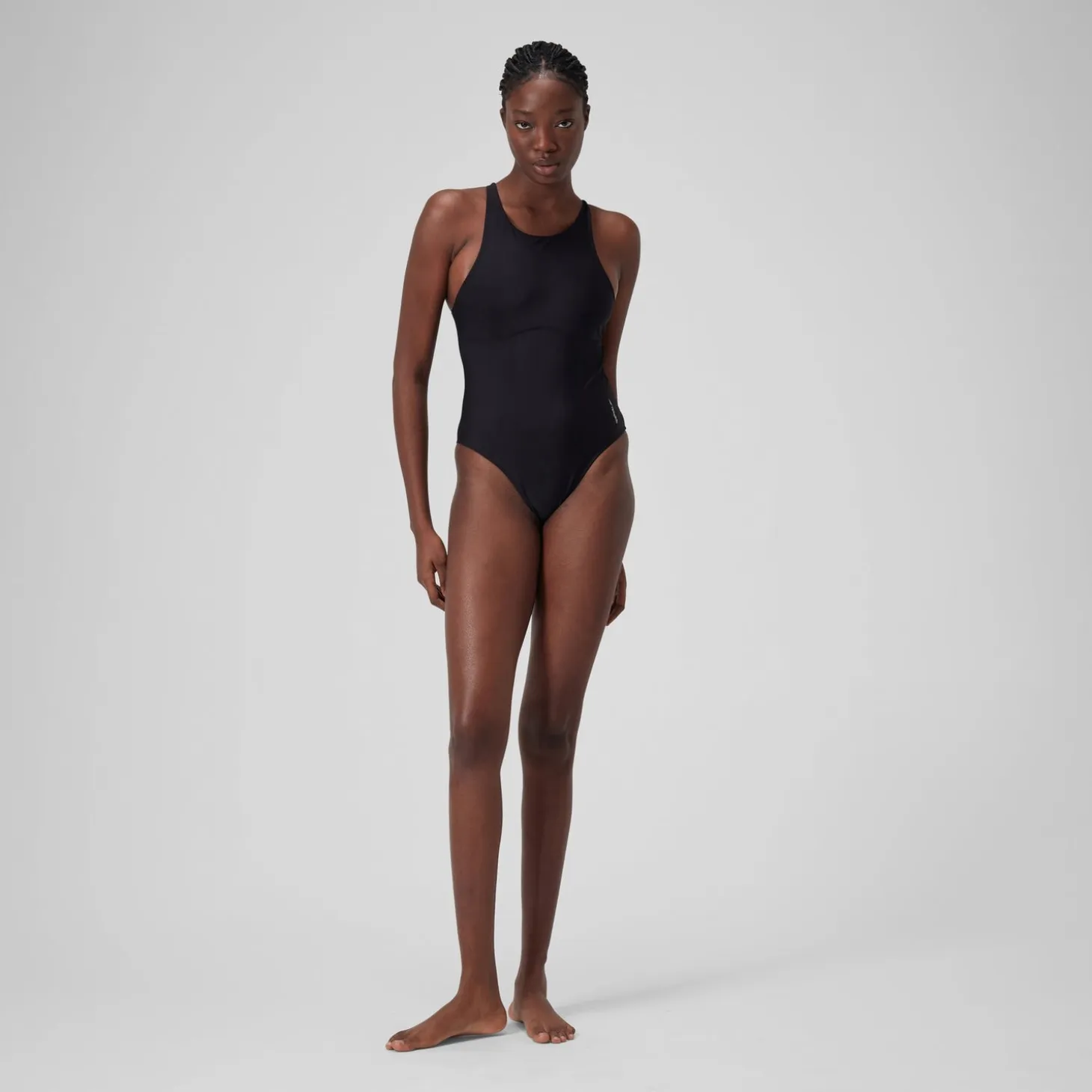 Women's Solid Highneck Swimsuit Dark Grey