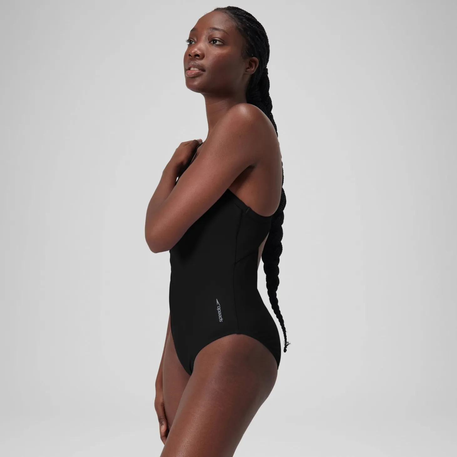 Women's Solid Racerback Swimsuit Dark Grey