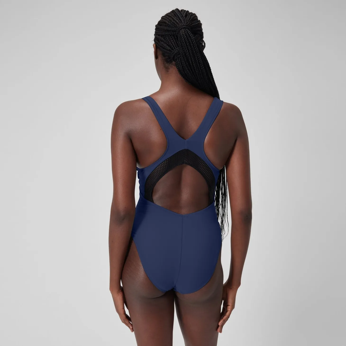 Women's Solid Scoop with Mesh Swimsuit Blue