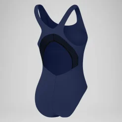 Women's Solid Scoop with Mesh Swimsuit Blue