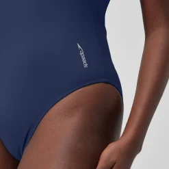 Women's Solid Scoop with Mesh Swimsuit Blue
