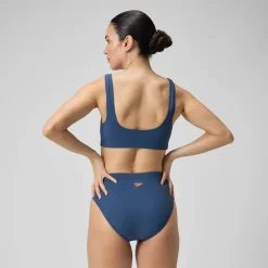 Women's Textured Deep U Back Bikini Navy